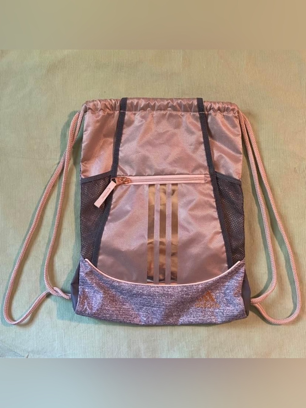 adidas Metallic Light Pink and Gray Drawstring Backpack